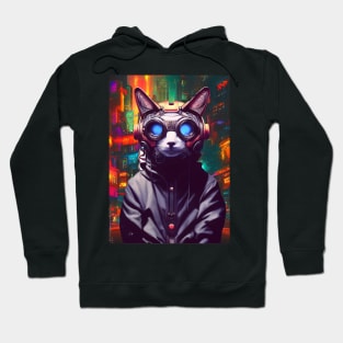 Techno Cat In Japan Neon City Hoodie